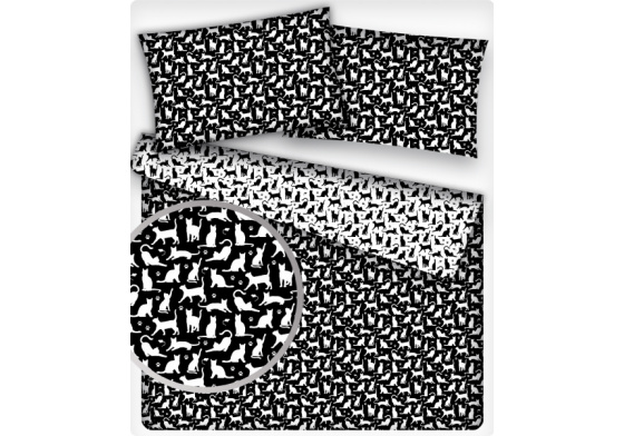 Bavlněné látky vzor Kočky bílé na černém mini