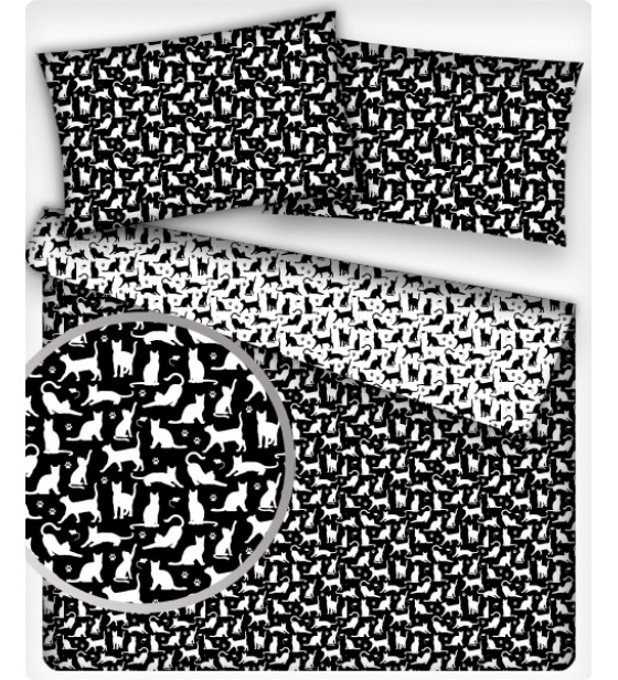 Bavlněné látky vzor Kočky bílé na černém mini