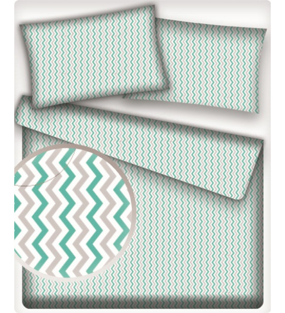 Dekorační dětské bavlněné látky metráž Cikcak barva mentolová a šedá