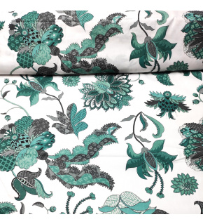 Tkanina bawełniana wzór Powiew Zielony na białym tle