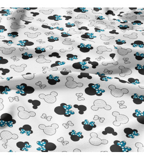 Tkanina bawełniana wzór Myszka Miki granatowe kokardki na białym