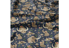 Tkanina bawełniana wzór mamuty na granatowym tle