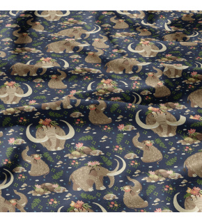 Tkanina bawełniana wzór mamuty na granatowym tle
