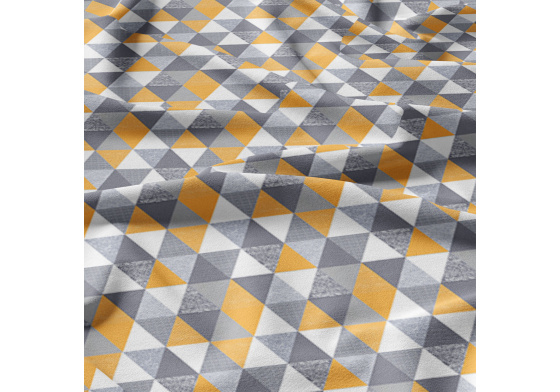 Tkanina bawełniana wzór żółto-brązowe trójkąty 4 cm