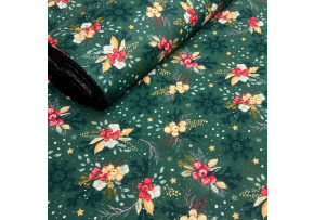 Świąteczna tkanina bawełniana wzór na zielonem tle Świąteczna tkanina bawełniana wzór na zielonem tle