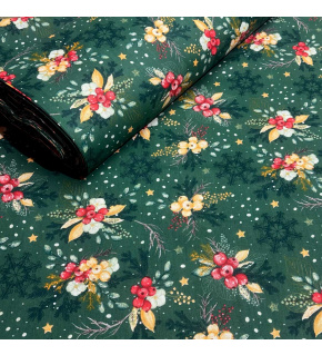 Świąteczna tkanina bawełniana wzór na zielonem tle
