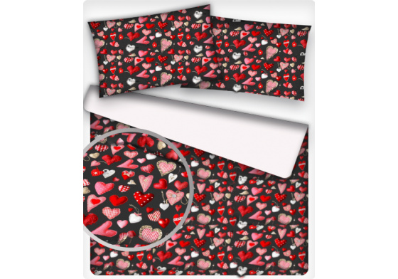 Dekorační bavlněná látka metráž vzor Valentinky na černém