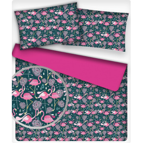 Tkanina bawełniana wzór Flamingo na granatowym tle