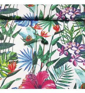 Tkanina bawełniana wzór Smaragdowa Dżungla na białym tle
