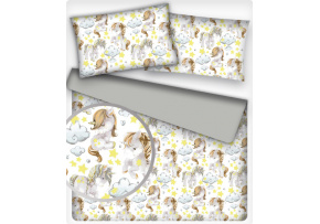 Tkanina bawełniana wzór szare jednorożce na białym tle