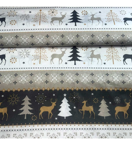 Vánoční bavlněná látka, metráž, šíře 160 cm, Skandinávský motiv Béžový