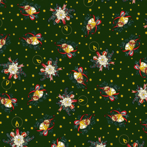 Świąteczna tkanina bawełniana wzór Motyw Świąteczne na zielonym tle
