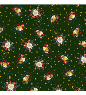 Świąteczna tkanina bawełniana wzór Motyw Świąteczne na zielonym tle