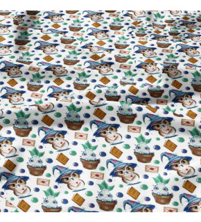 Tkanina bawełniana wzór Sowa listonosz na białym