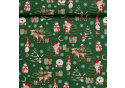 Vánoční bavlněná dekorační látka, metráž 160 cm, vzor sněhulák na zeleném