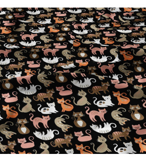 Tkanina bawełniana wzór Koty pomarańczowe na czarnym tle 207
