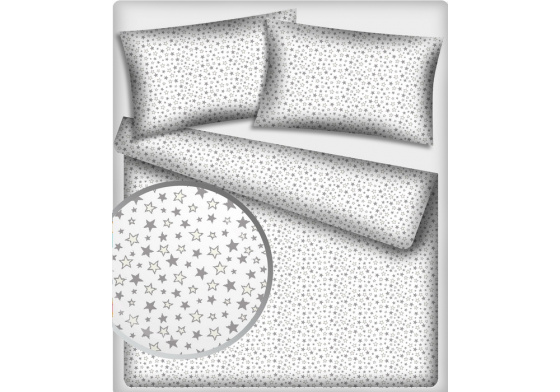 Dětská dekorační bavlněná látka vzor malé hvězdy šedé na bílém