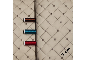 Ekoskóra MIX 3x3 cm, kolor Beżowy pikowana Brązową nicią 145 cm