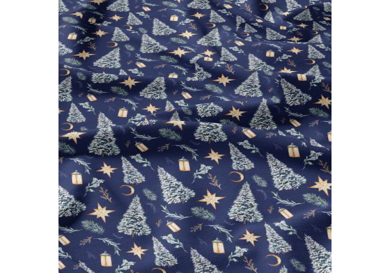 Świąteczna tkanina bawełniana wzór na granatowym tle