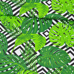 Tkanina bawełniana wzór zielone Tropikalne Liście i romby