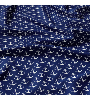 Tkanina bawełniana wzór białe kotwice na granatowym tle