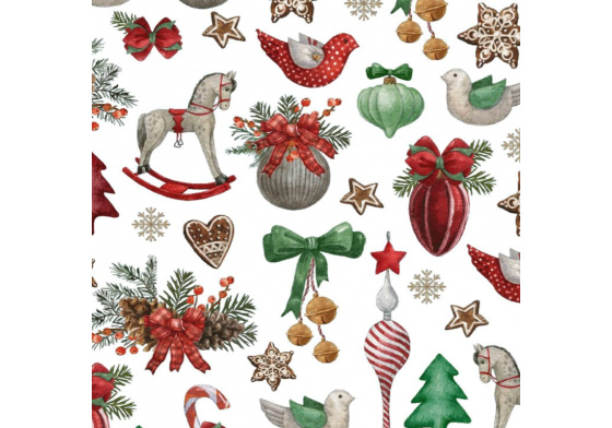 Świąteczna tkanina bawełniana wzór Konia na białym tle