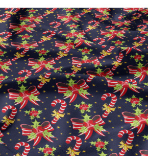 Świąteczna tkanina bawełniana wzór Lollipop na granatowym tle