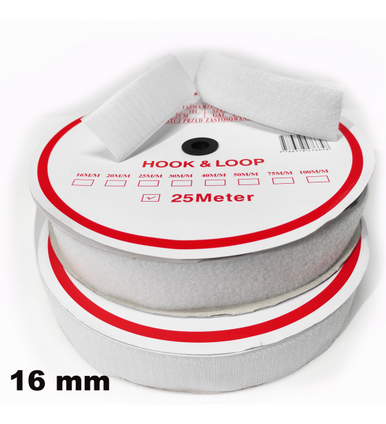 Pásek na suchý zip našívací Háček a Smyčka set, barva bílá 16 mm x 25 bm