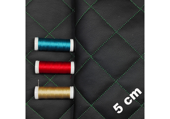 Ekokůže 5x5 barva Černá prošívaná Zelenými nitěmi, metráž, 145 cm