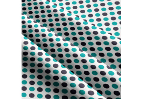 Tkanina bawełniana niebieski turkusowy groszek 22 mm na białym tle