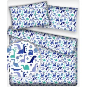 Tkanina bawełniana wzór miętowe i niebieskie dinozaury na białym tle