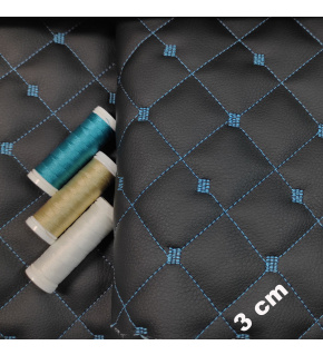 Ekoskóra MIX 3x3 cm, kolor Czarny pikowana Turkusową nicią 145 cm 