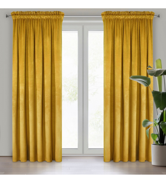 Jednobarevné Závěs s řasící páskou HORČICE 140x250 cm