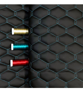 Ekoskóra GEO kolor Czarny pikowana Turkusową nicią 145 cm