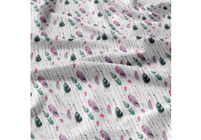 Tkanina bawełniana wzór zielono - amarantowe pióra