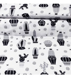 Tkanina bawełniana wzór Kaktusy czarnе na białym