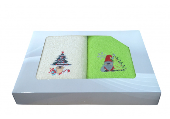 Komplet ręczników Frotte 2 szt., kolor Zielony i Ecru