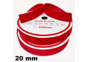 Taśma rzep (komplet) - Czerwona 20 mm x 25 m