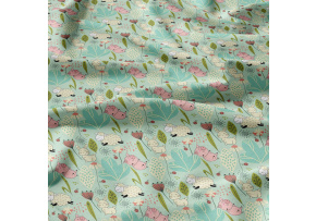 Tkanina bawełniana wzór owcy na mentolowym tle 124