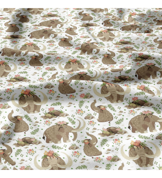 Bavlněné látky, metráž. Mamuti na Bílém