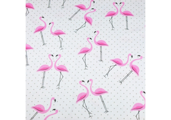 Bavlněná látka vzor Plameňák Puntíky Šedé