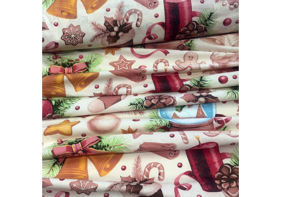 Christmas cotton fabric, by the meter, width 160 cm, Christmas motif on White, 10-5