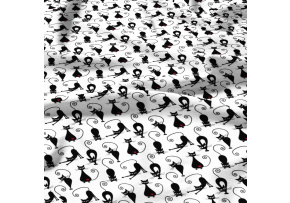 Tkanina bawełniana wzór czarne koty na białym tle