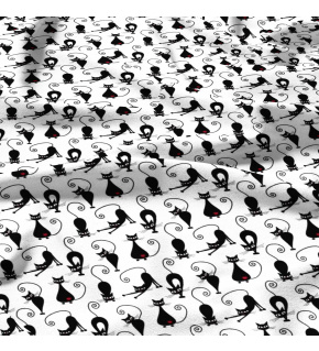 Tkanina bawełniana wzór czarne koty na białym tle