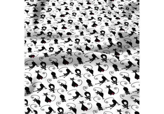 Tkanina bawełniana wzór czarne koty na białym tle