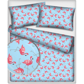 Tkanina bawełniana wzór różowy Flamingo na niebieskim tle