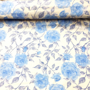 Tkanina bawełniana wzór niebieskie róże na białym tle