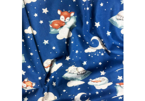 Tkanina bawełniana wzór Dobry Sen na granatowym tle