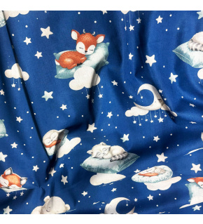 Tkanina bawełniana wzór Dobry Sen na granatowym tle