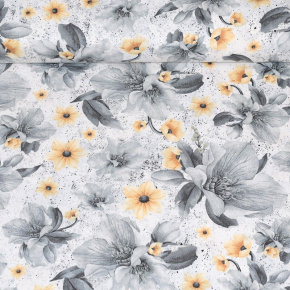 Tkanina bawełniana wzór bukiety kwiatowe szaro-beżowe